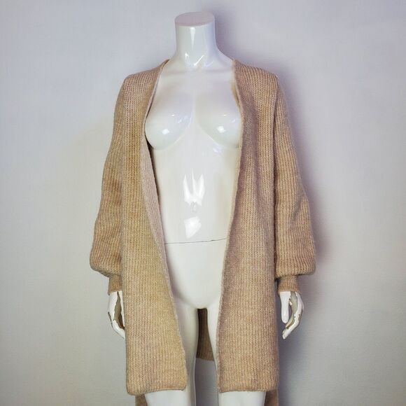 Topshop Tan Knit Balloon Sleeve Cardigan - Picture 2 of 9
